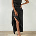 Velvet Night: One-Shoulder Ruched Satin Dress with Thigh-High Split