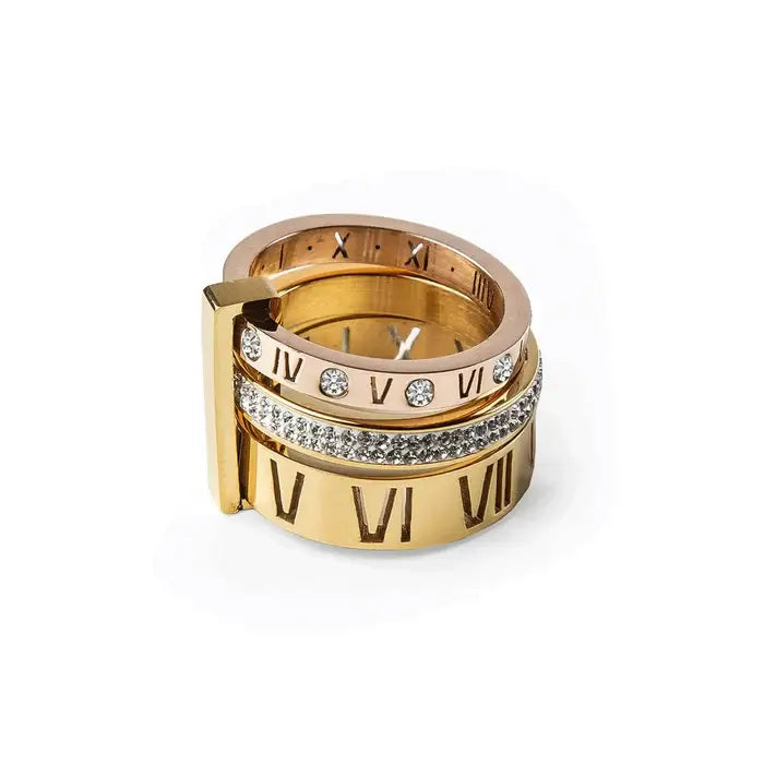 Triple Band Roman Numeral Ring Plated in 18K Gold