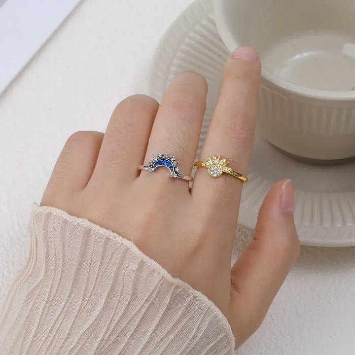 Adjustable Sun and Moon Ring Set