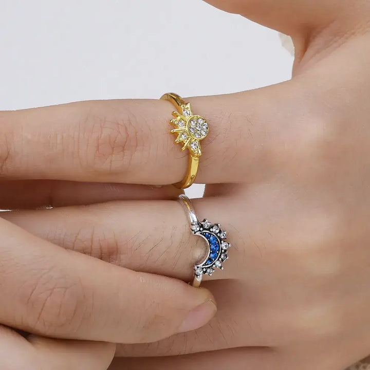 Adjustable Sun and Moon Ring Set