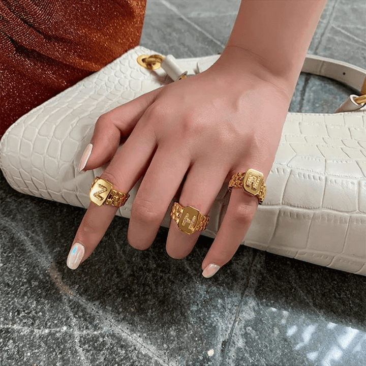 18k Gold Plated Adjustable Letter Ring