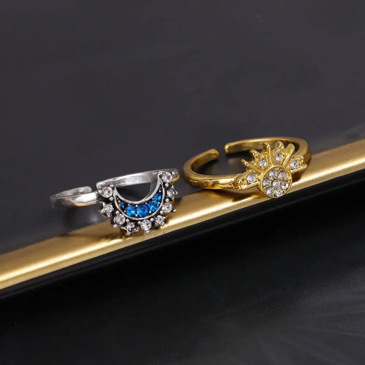 Adjustable Sun and Moon Ring Set