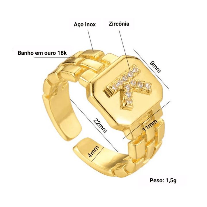 18k Gold Plated Adjustable Letter Ring