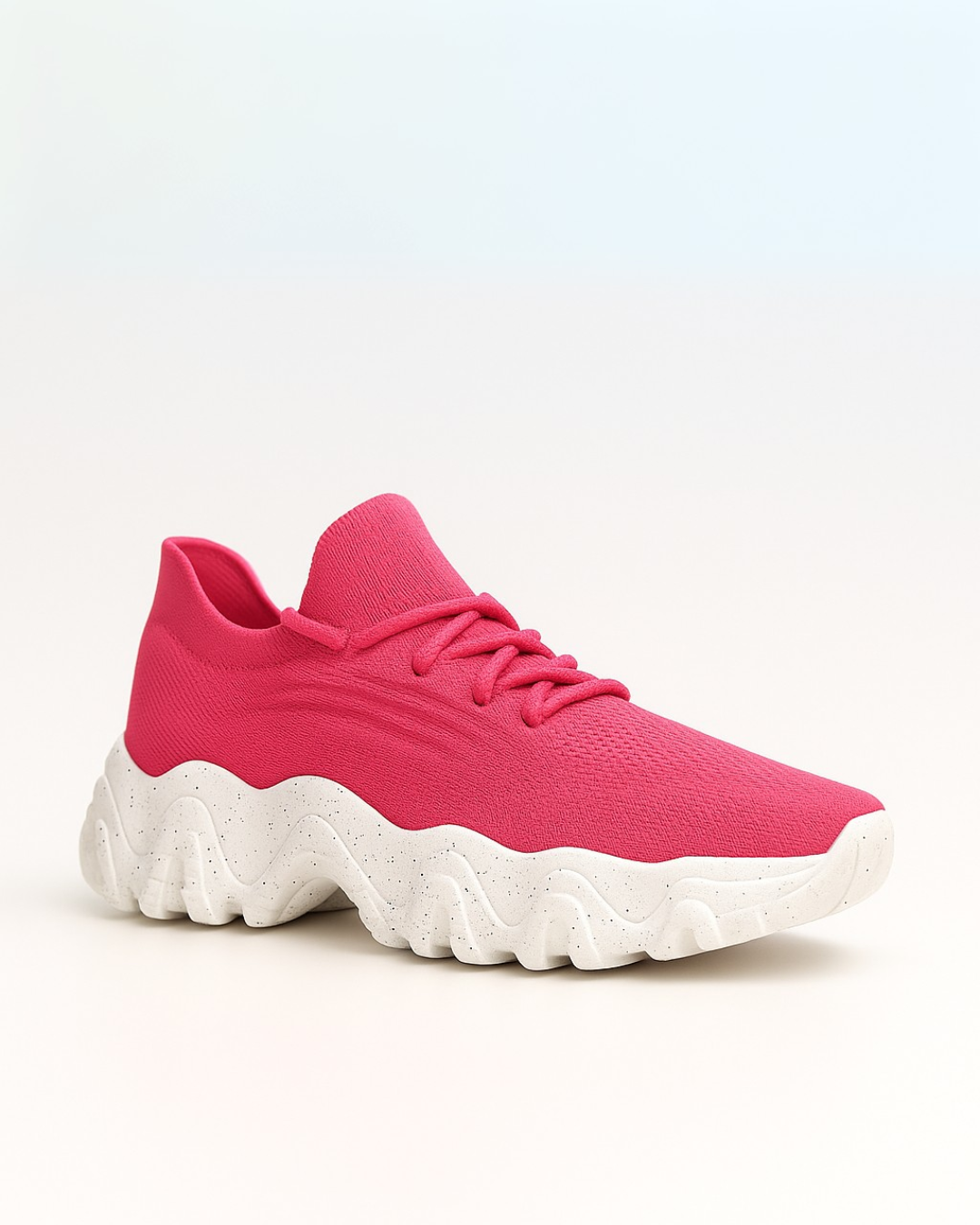 Angled view of Bubble OrthoEase Luxe shoes with knitted upper and speckled sole