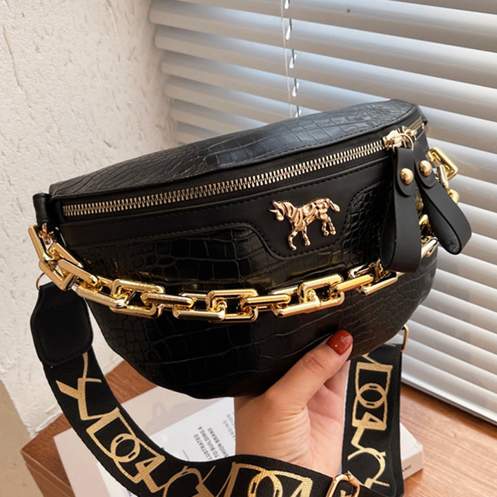 Urban Chic Explorer: Crocodile-Embossed Waist Bag with Fashion Chain