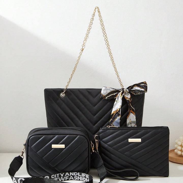 Beige Elegance Trio: Versatile Handbag Set